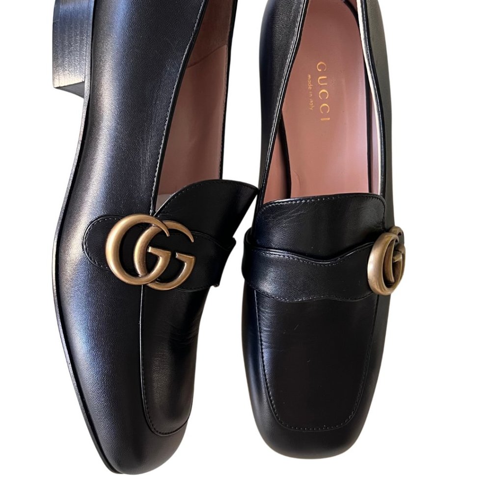 NEW Gucci Marmont Black GG Leather Loafers Size 37